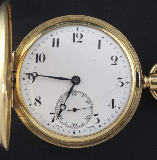 A 1940s 18ct gold hunter keyless lever pocket watch,